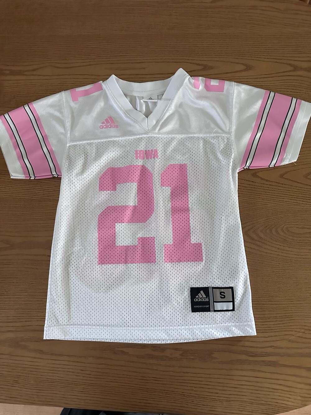 Adidas Iowa Hawkeyes Number 21 Pink and White Youth Football Jersey Size S 7-8